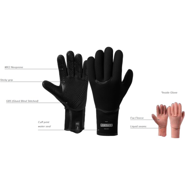 2025 Mystic Roam 3mm 5 Finger Surf Glove 35015.250076 - Black